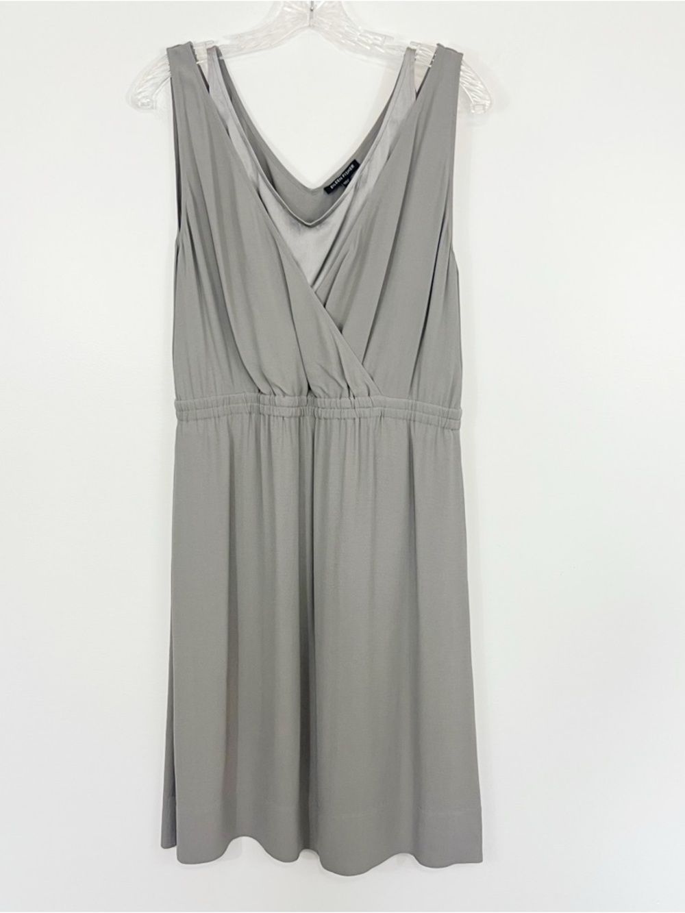 Eileen Fisher Smoke Silk Georgette Crepe Surplice V Neck Layered Dress Size XS
